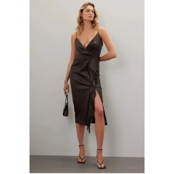 Simkhai Dress 14 Carlee Fringe Midi Faux Leather Tassels Witchy Grunge Edgy Y2K - Picture 1 of 13